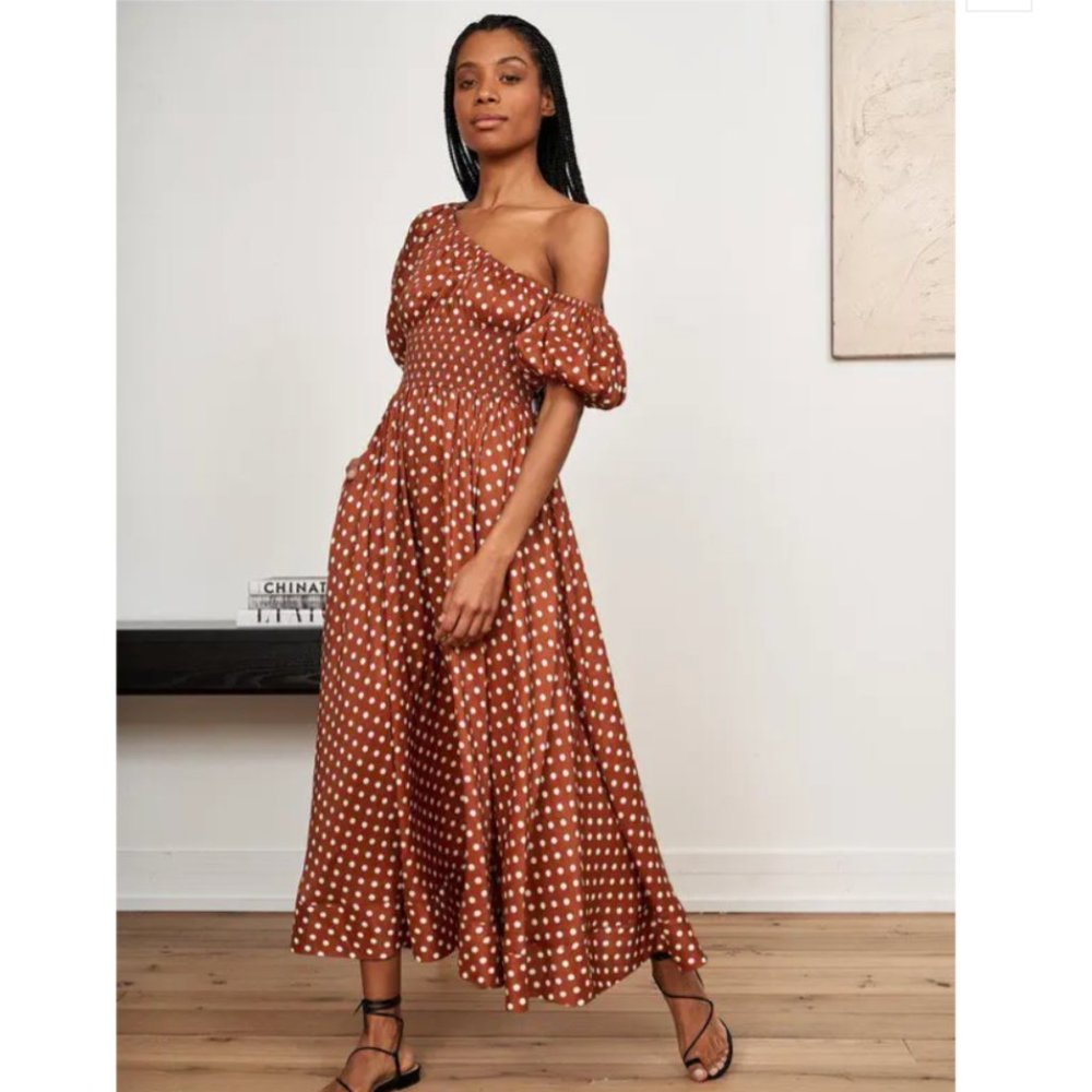 La Ligne Julia Dress in tan polka dot